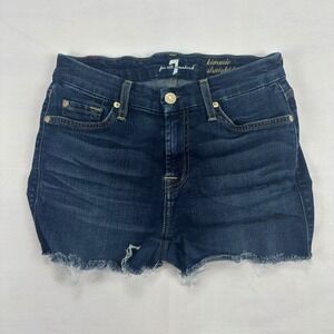 7 For All Mankind Kimmie Straight Leg Denim Shorts Blue Womens 26 Distressed